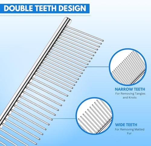 Chrome Pet Grooming Comb Premium Stainless Steel Dematting Tool with Rounded Teeth for Dogs & Cats Best for Removing Knots,Tangles,Perfect for Long & Short Haired Pets (Chrome) - Image 2