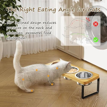 2 Pack Elevated Cat Bowls with 3 Stainless Steel Bowls | 10° Tilted Anti-Vomiting Raised Cat Food Bowl for Small Cats and Puppies Pet Bowl with Stand - Image 6