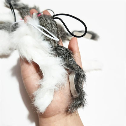 Real Rabbit Fur Mouse Cat Toy - 5 Pack with Crinkle Sound, Rattle & Rope, Extra-Wide Durable Tail, Interactive Hunting Toys for Indoor Cats (No Catnip) - Image 5