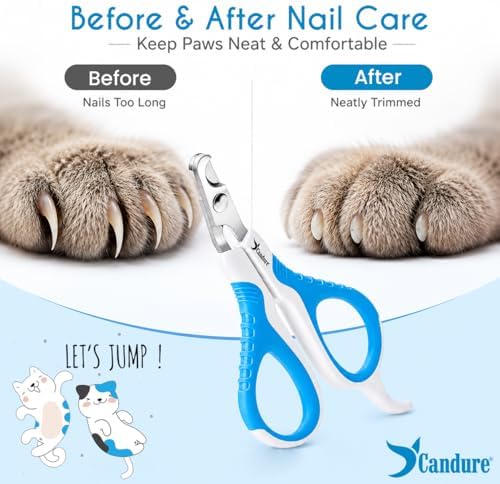 Candure Cat Nail Clipper Stainless Steel Cat Claw Trimmers for Rabbits, Guinea Pigs, Birds, Puppies, Kittens and Small Animals Pet Nail Clipper for Professional and Home Use 4" White & Blue - Image 3