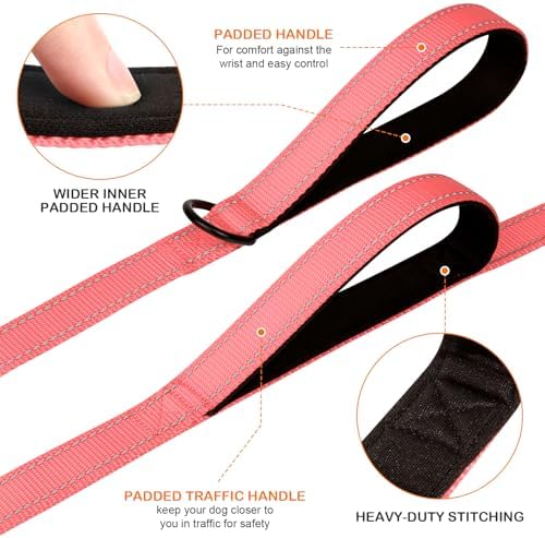 Joytale Dog Leash for Large Dogs that Pull, Double Handle, 4FT, Neon Pink - Image 2