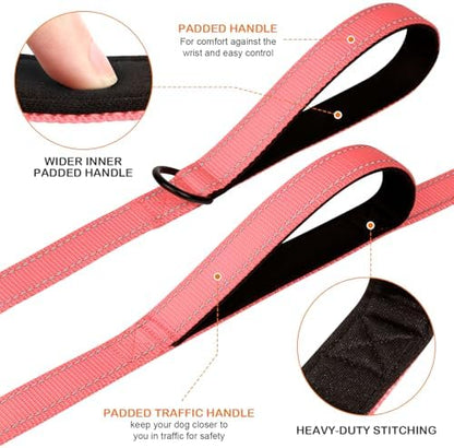 Joytale Dog Leash for Large Dogs that Pull, Double Handle, 4FT, Neon Pink - Image 2