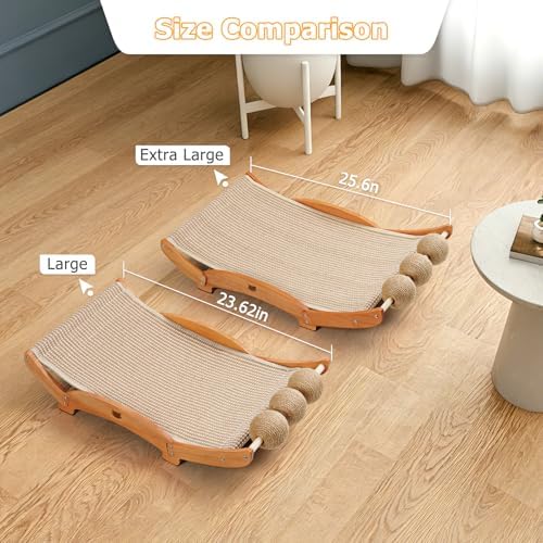 3 in 1 Sisal Cat Scratcher Bed, Solid Pine Cat Scratcher with Balls (Wood) - Image 3