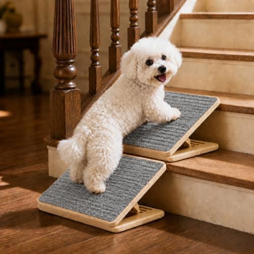 2-Pack Adjustable Small Dog Ramps, Folding Wooden Pet Ramp for Stairs by Loscarol