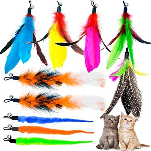 Cat Feather Toys Refills, 10 Pieces Worms Feathers Refills, Cat Wand Replacement Feathers Toy for Indoor Cats by TIENAILING