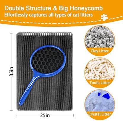 Large Cat Litter Box Mat,35"X 25" Litter Trapping Mat for indoor Cat, Litter box Mat for Floor, 2 Layer Litterbox Catcher Rug for Kitty Pet,Waterproof Urine Proof, Clean Easily, Non-Slip - Image 3