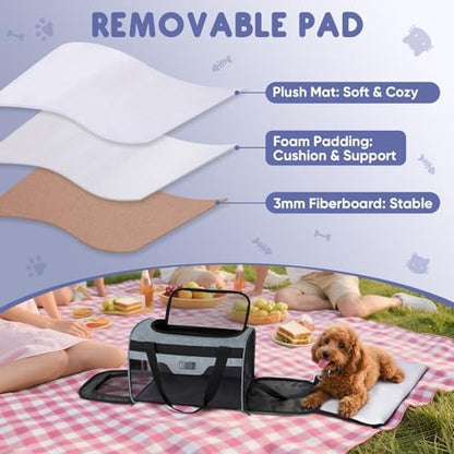 BALEINE Cat Carrier, Puppy Dog Carrier for Small Medium Pets Up to 15 Lbs, Soft-Sided Dog Travel Bag with Safety Zippers, Collapsible Pet Carrying Case (Gray, L, 17"x11"x11") - Image 5