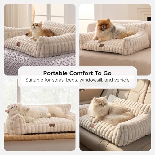 Joydeco Cat Couch for Pets, 24 inch Plush Pet Sofa, Cat Bed for Indoor Cats with Removable Washable Cover, Supportive Pet Sofa, Cream - Image 6