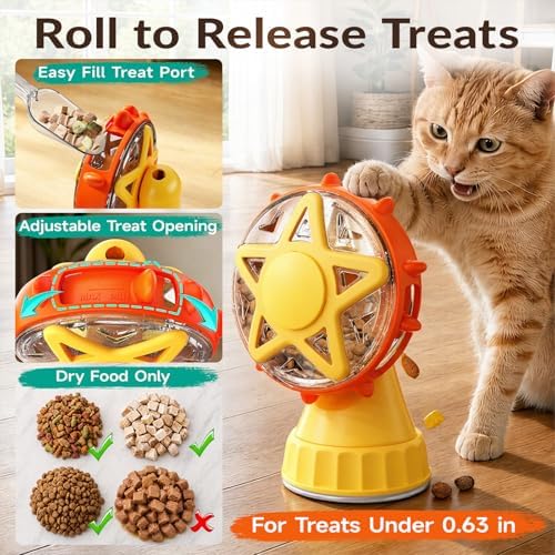 Interactive Cat Treat Dispenser, 2-in-1 Slow Feeder & Wand, Yellow - Image 3