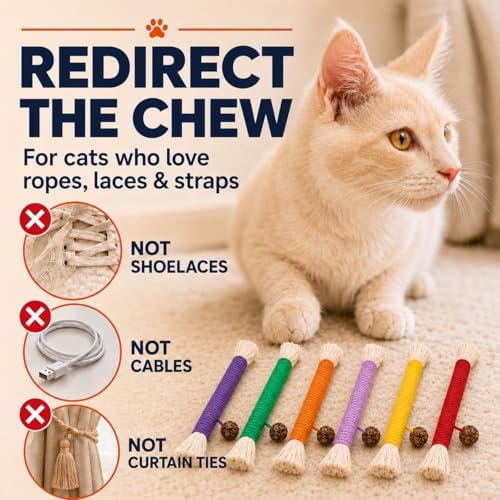 Bent Cat Rope Toy, Pet Chew Toys, Interactive Tease Toys for Cats and Kittens, Bite-Proof Playthings, Cotton Rope Kitten Toys Dental Care Stress Relief Pet Supplies (Medium 6 Pack) - Image 6
