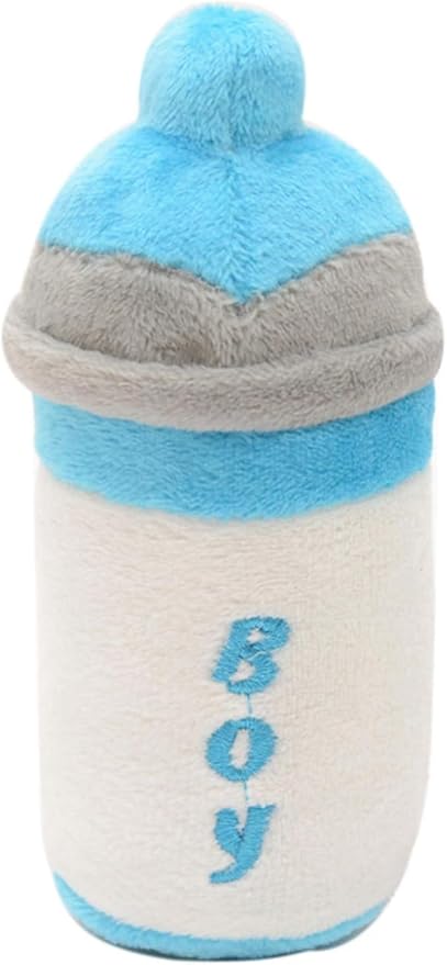 1Pcs Light Blue Funny Chewing Pet Toy, Cat Cute Baby Bottle Design Bite Squeaky Sound Plush Molar Toy，Dog Squeak Toys,Crunch and Play Bottle Dog Toy