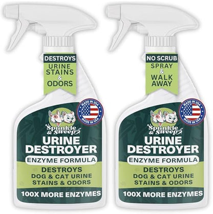 Sprinkle & Sweep: Pet Stain & Odor Enzyme Spray - 32oz, 2 Pack - No Scrubbing Concentrated Formula, Dog & Cat Urine Destroyer, Carpet Spot Cleaning by SprinkleSweep