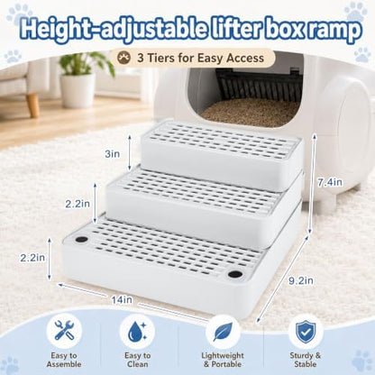Adjustable 3 Step Litter Box Step, Cat Litter Box Ramp, Light Grey - Image 3