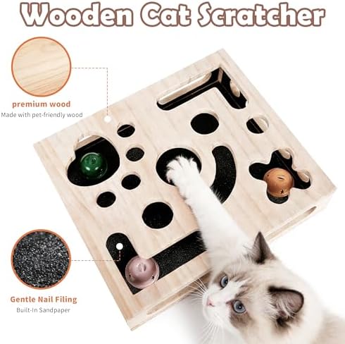 Cat Nail File Enrichment Box, Wood Puzzle Scratcher Toy with Sandpaper - Image 5