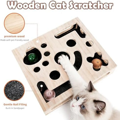 Cat Nail File Enrichment Box, Wood Puzzle Scratcher Toy with Sandpaper - Image 5