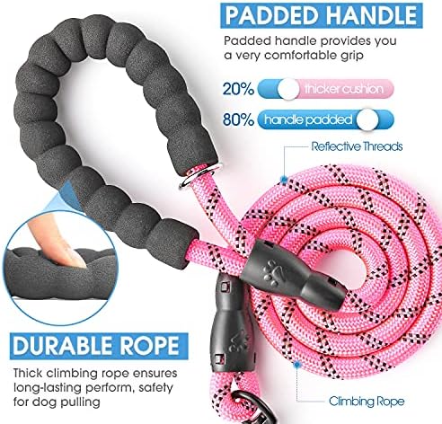BAAPET 2/4/5/6 FT Dog Leash with Comfortable Padded Handle and Highly Reflective Threads for Small Medium and Large Dogs (4FT-1/2'', Pink) - Image 2