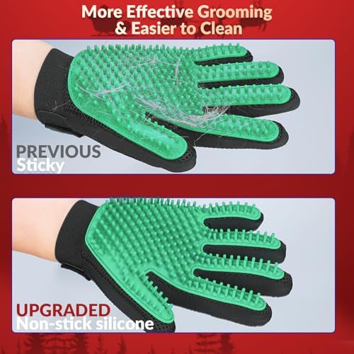 Pet Hair Removal Glove with 255 Silicone Tips for Dogs & Cats, 1 Pair Green - Image 2
