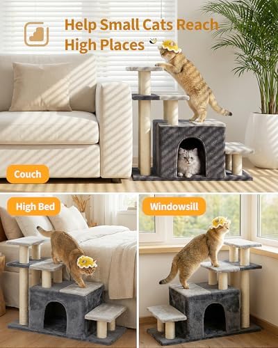 Aechonow 4-Tier Cat Stairs for High Bed with 22'' Cat Scratching Post - Image 3