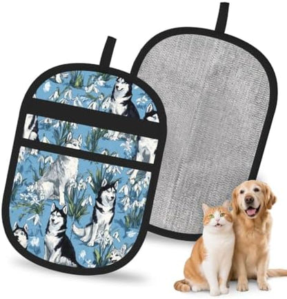 Siberian Husky Dog Floral Puppy Blue Pet Hair Removal Glove For Cats Dogs by FREEHOTU