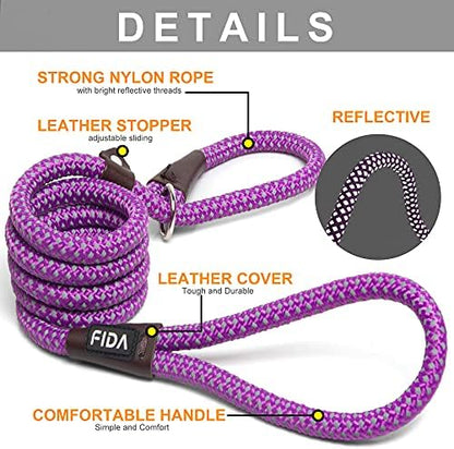 Fida Durable Slip Lead Dog Leash, 6 FT x 3/8" Dog Training Leash, Purple - Image 2