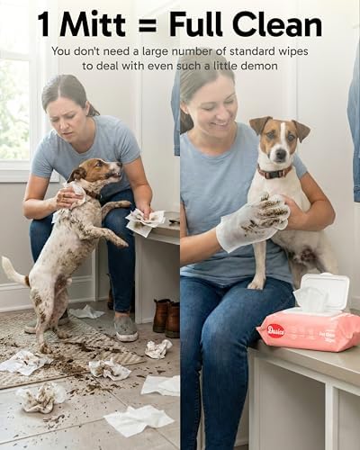 Dusico® Pet Glove Wipes with Microfiber Towel (20 Pack) Unscented – Chlorhexidine Dog Wipes – Oil-Free & Aloe-Free Hypoallergenic Cat Grooming Gloves. Deodorizing Formula with Cucumber & Chamomile - Image 5