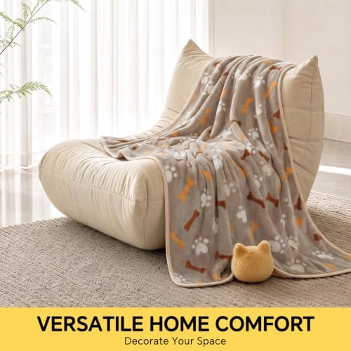 Luciphia 1 Pack 3 Blankets Fluffy Premium Fleece Pet Blanket Flannel Bone Printed Throw for Dog Cat, Soft Throw Cover for Crate Couch, Gifts Puppy Essentials,Blue/Grey/Brown, Small (23x16 inch) - Image 6