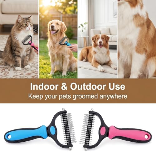 2-in-1 Deshedding Dog Brush for Shedding, Undercoat Rake for Dogs with Long or Short Hair, Furminator for Cats Alternative, Pet Pro Grooming Tool Kit Blue & Pink, Dog Brush for Short Haired Dogs Too - Image 6