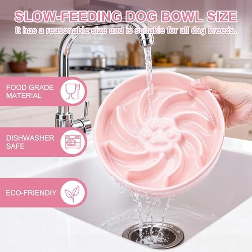 Ceramic Slow Feeder Dog Bowl, 3 Cup Dog Food or 25oz Water, Slow Eating Bowl for Middle Breed, Maze Puzzle Feeder for Fast Eaters, Anti-Choking Stop Bloat, Non-Slip BPA Free (Pink) - Image 5