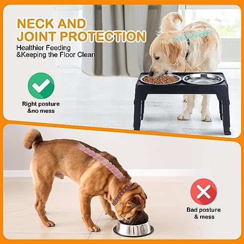 LALOBLUE Elevated Dog Bowls, Raised Bowl with 2 Stainless Steel Food Bowls, Dog Bowls Stand Adjusts to 5 Heights 2.95", 8.46", 9.65", 10.82", 12.01" for Small Medium Large Cats Pets,Black - Image 5