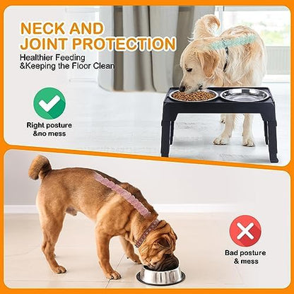 LALOBLUE Elevated Dog Bowls, Raised Bowl with 2 Stainless Steel Food Bowls, Dog Bowls Stand Adjusts to 5 Heights 2.95", 8.46", 9.65", 10.82", 12.01" for Small Medium Large Cats Pets,Black - Image 5