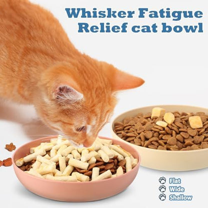 Tioncy 24 Pcs Cat Food Bowl 5.5'' Fatigue Relief Shallow Cat Food Dish Wide and Small Pet Wet Plate Wide Stray Wet Feeding Bowl for Ferrets Feral Short Legged Kitten, Wheat Straw(Four Color,Cute) - Image 4