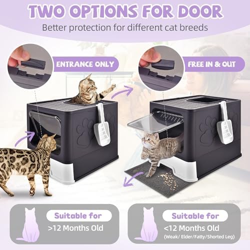 Covered Cat Litter Box, Extra Large Drawer Design with Dual Entry, Purple - Image 4