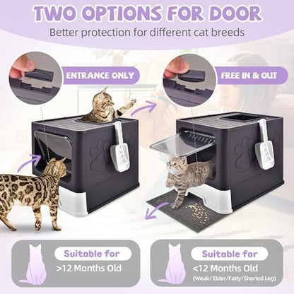 Covered Cat Litter Box, Extra Large Drawer Design with Dual Entry, Purple - Image 4