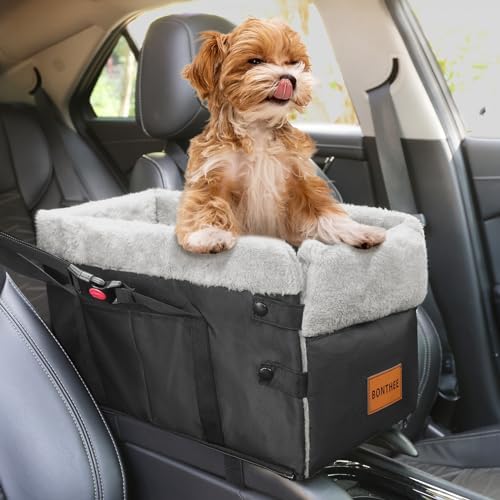 Center Console Dog Car Seat for Small Dogs,Washable Foldable Console Booster Seat for Puppy Car Seat with Safe Protection Hooks Adjustable Straps and Storage Pocket Pet Up to15lbs by BONTHEE