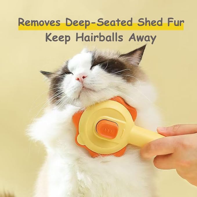 Cat Brushes for Indoor Cats,2 in 1 Self-Cleaning Slicker Brush with Open Knot for Long & Short Haried Cats,Kitten,Puppy and Large Dogs, Yellow