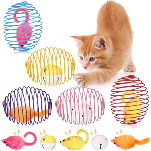 Jecery 5 Pcs Cat Toys Spring,Mouse and Bell,Multicolor by Jecery