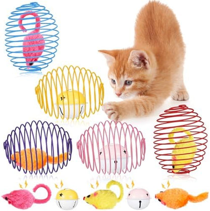 Jecery 5 Pcs Cat Toys Spring,Mouse and Bell,Multicolor by Jecery