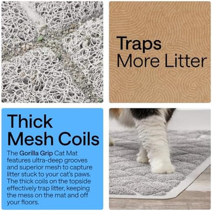 GORILLA GRIP Cat Litter Box Mat, Coiled Mesh Trapping Mats 40x28 Light Gray - Image 3