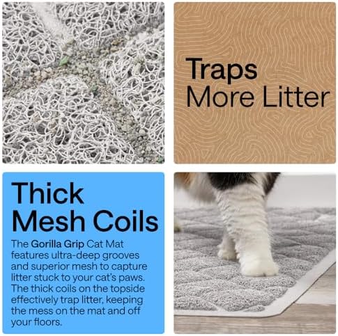GORILLA GRIP Cat Litter Box Mat, Coiled Mesh Trapping Mats 47x35 Light Gray - Image 3