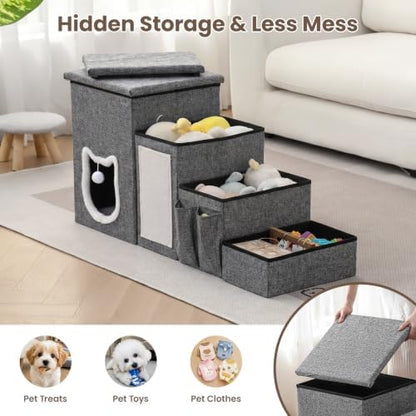 Pet Stairs with Storage and Condo, Cat Stairs for Old Cats, Grey - Image 3