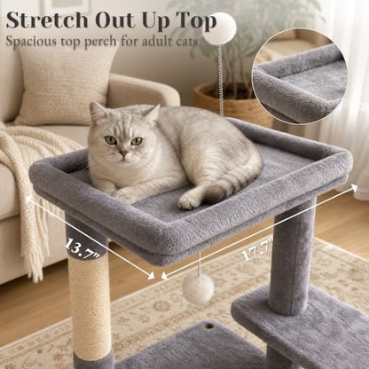 baoheDC 53" Cat Tree for Indoor Cats, Multi-Level Cat Tower with 3 Cozy Cat Condos, Large Top Perch, Sisal Scratching Posts & Climbing Steps, Space-Saving Cat Furniture for Apartments, Grey - Image 5
