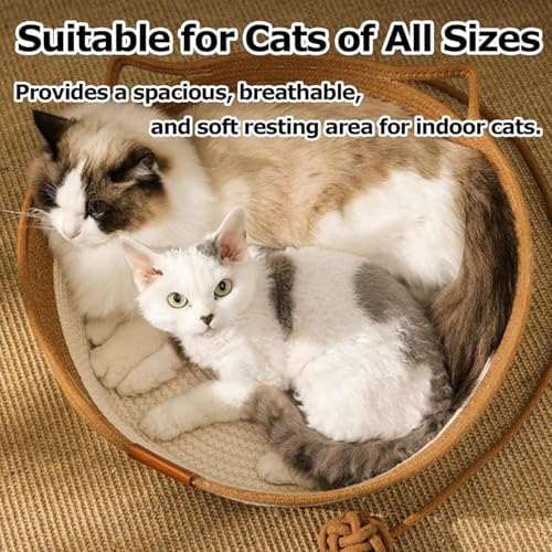 Instinct Basket, Stimuli Handwoven cat Basket Rope Cotton Eliminates Bed Rejection Round Pet Basket, Boho Catbed for Cats Handwoven Scratchable Breathable Weave (Small) - Image 6