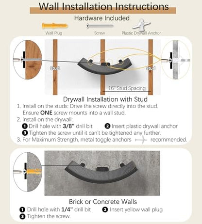 Gray Cat Wall Shelf with Grey Sisal Mat, Curved Cat Bed for Scratching and Resting, Wall Mounted Hammock for Large Cats - Image 7