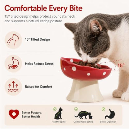 Red Mushroom Cat Bowl, Elevated Ceramic Bowl for Cats - Image 6