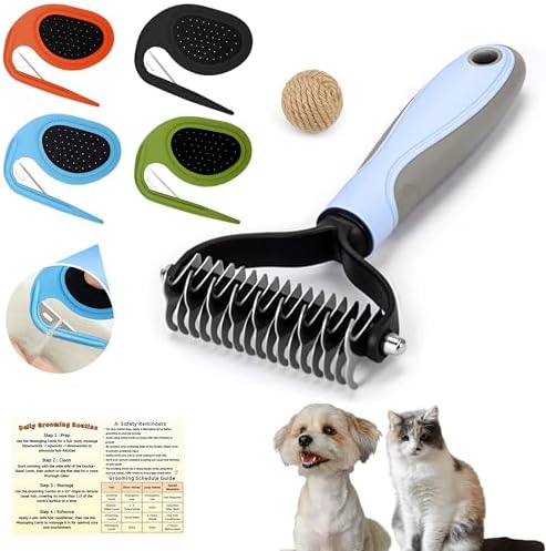 Cat & Dog Grooming Kit - Matted Fur Remover for Cats, Includes 4 Knotting Combs & 1 Pet Grooming Brush, Safe Cat Grooming Comb Set for Detangling by YTaraHub