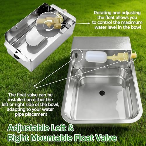 Automatic Dog Water Dispenser with Drain Hole & Sink Strainer, Stainless Steel Auto Dog Water Bowl with Float Valves, Hose Quick Connect Fitting, for Livestock, Chicken, Horse (4 Gallons) - Image 6