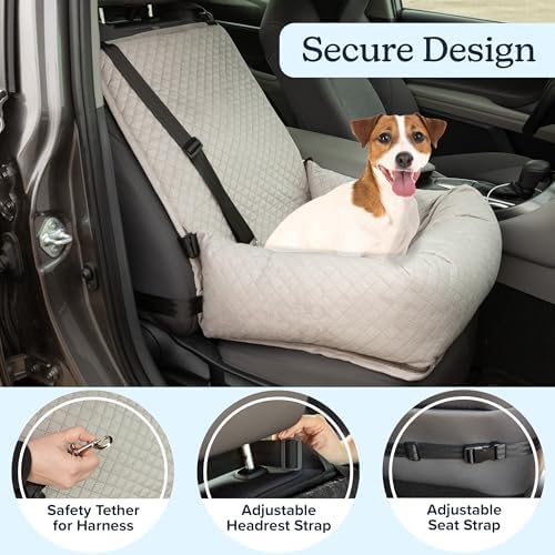 Dog Car Seat - Dog Car Seats for Small to Medium Dogs and Cats up to 44lbs - Pet Travel Accessories with Tether and Removable Washable Cover - Pet Booster Seat for Front or Back by PETMAKER (Gray) - Image 3