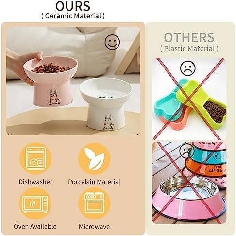 6.5 Inch Extra Wide Ceramic Raised Cat Bowls, Porcelain Tilted Elevated Cat Food Water Bowl Dish, Stress Free Pet Feeder Dishes for Cats & Small Dogs, Whisker Fatigue, White & Pink - Image 7