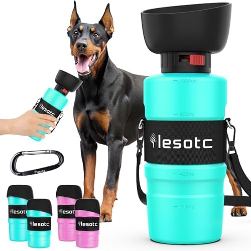 lesotc Dog Water Bottle, Portable Water Dispenser with Travel Water Bowl, Leak Proof Pet Travel Squeeze Bottle, Puppy Essentials Dog Stuff Accessories for Outdoor Walking, Hiking, Camping by lesotcbrand