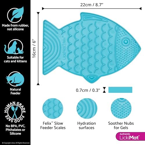 LickiMat Felix, Fish-Shaped Cat Slow Feeders Lick Mat, Boredom Anxiety Reducer; Perfect for Food, Treats, Yogurt, or Peanut Butter. Fun Alternative to a Slow Feed Cat Bowl or Dish, Turquoise - Image 2